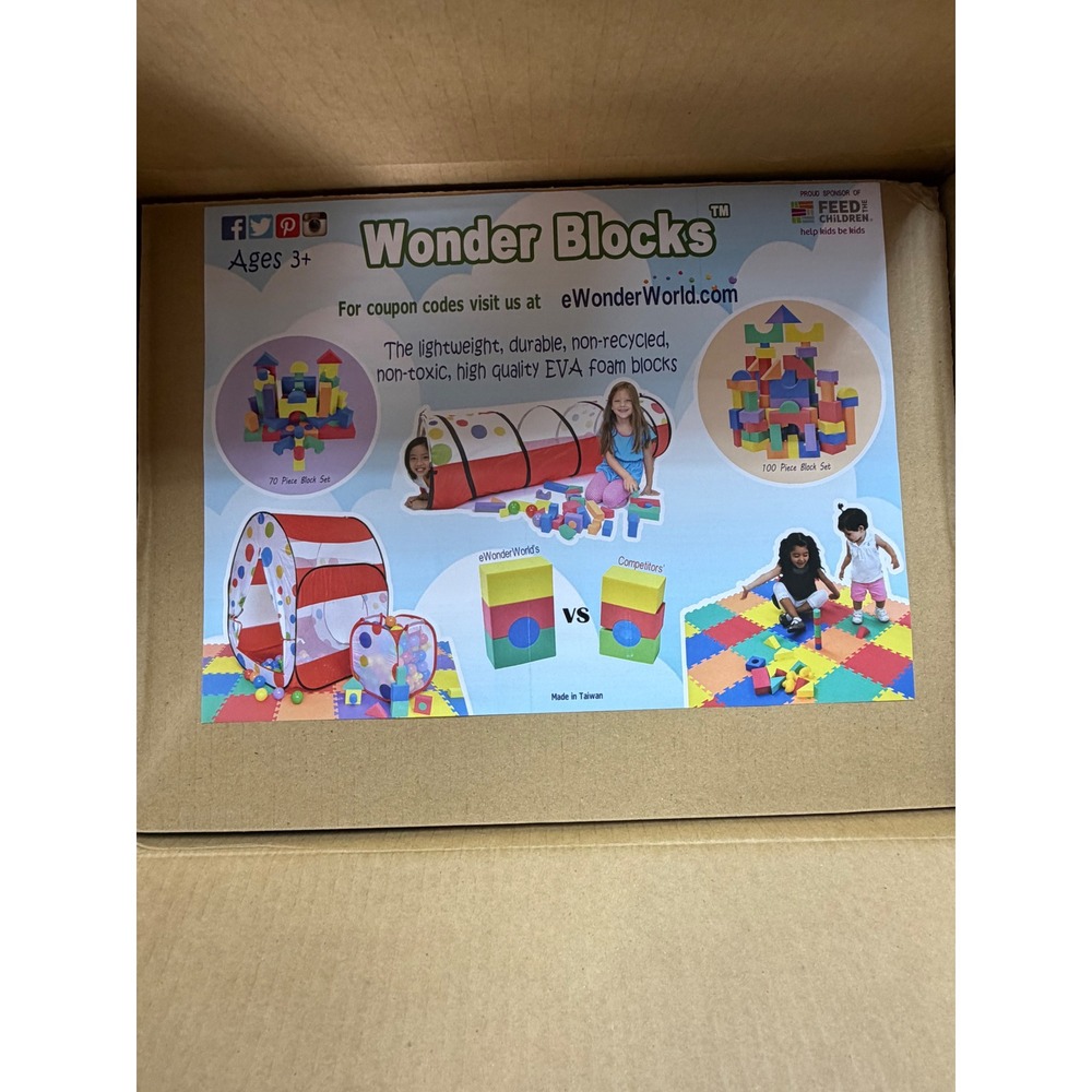 eWonderWorld Wonder Blocks 70 Piece Non-Toxic EVA Foam Building Blocks‎ Set Kids